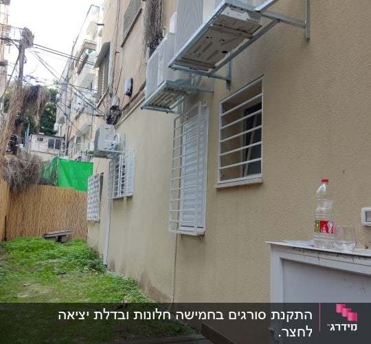 מסגרות מתכת תומכות במזגנים על קיר חיצוני